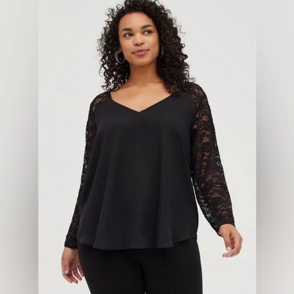 torrid Tops - Torrid Black Georgette Lace Sleeve Blouse Plus Size 3XL